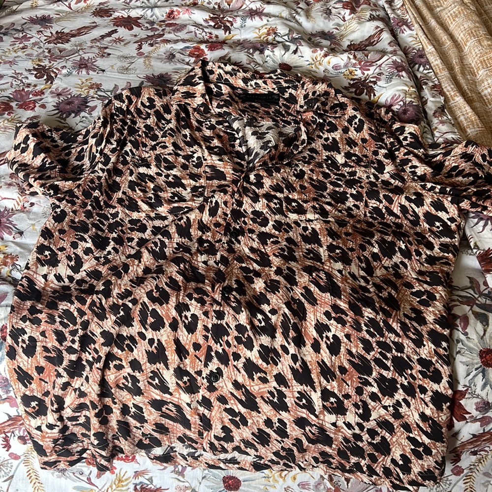 All Saints mens relaxed fit leopard button down
